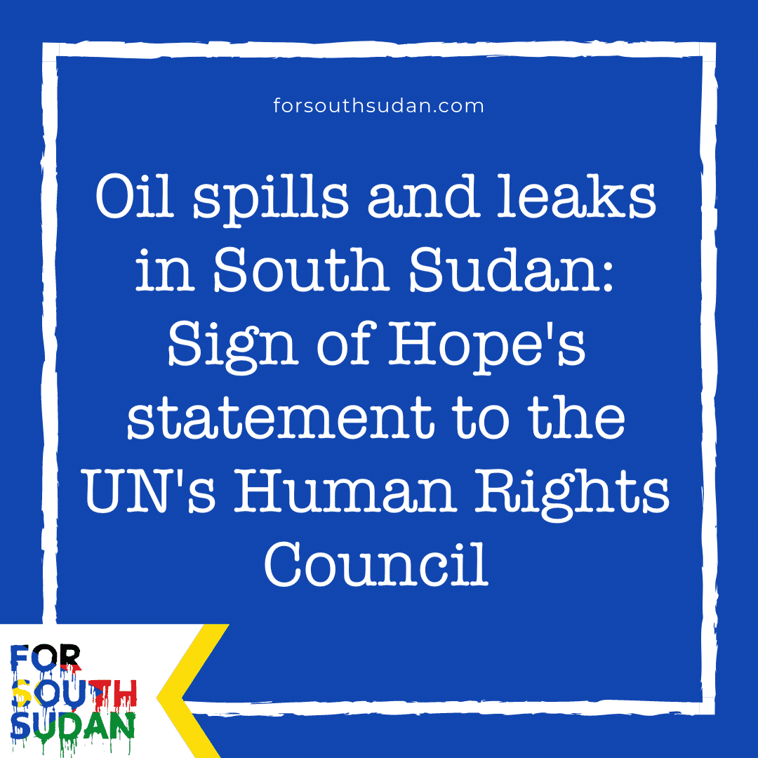 Oil spills and leaks in South Sudan: Sign of Hope’s statement to the UN’s Human Rights Council